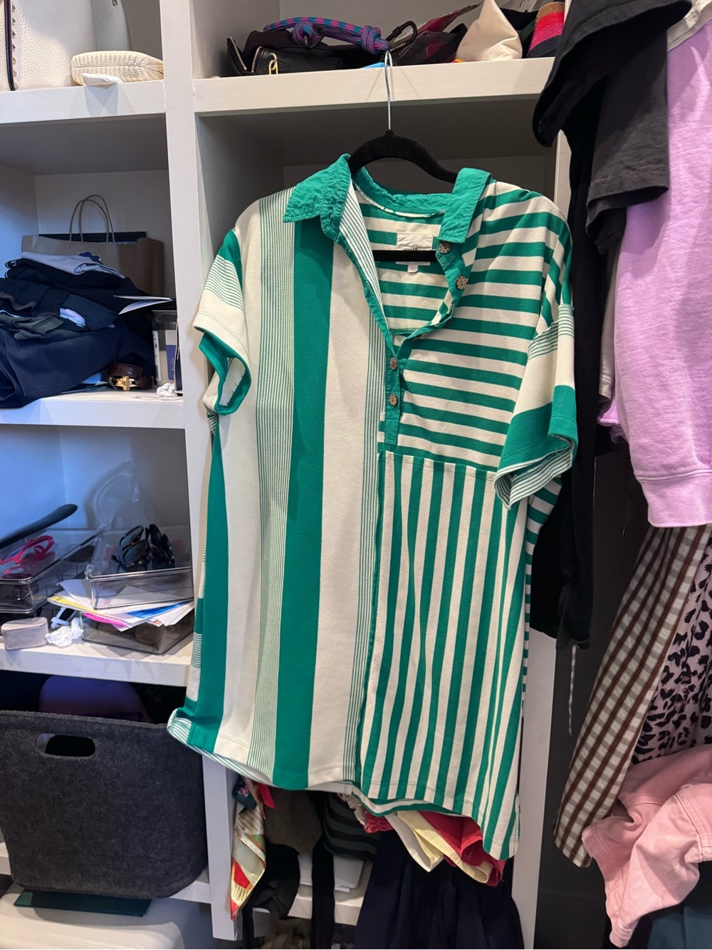 Umgee Green & White Striped Polo Dress